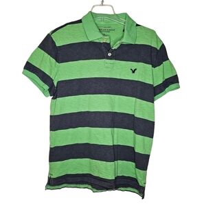 American Eagle Striped Green and Gray Polo Size Large